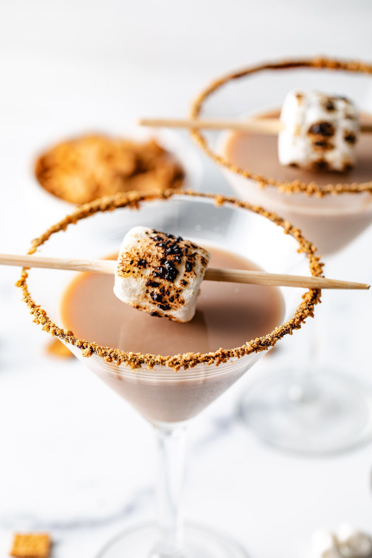 S'mores cocktail with hot fudge rim.