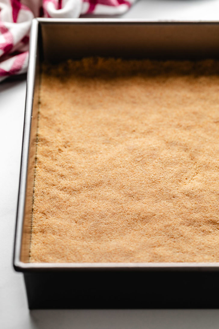 Vanilla Wafer Crust Vanilla wafer crust in a 9x13-inch pan.