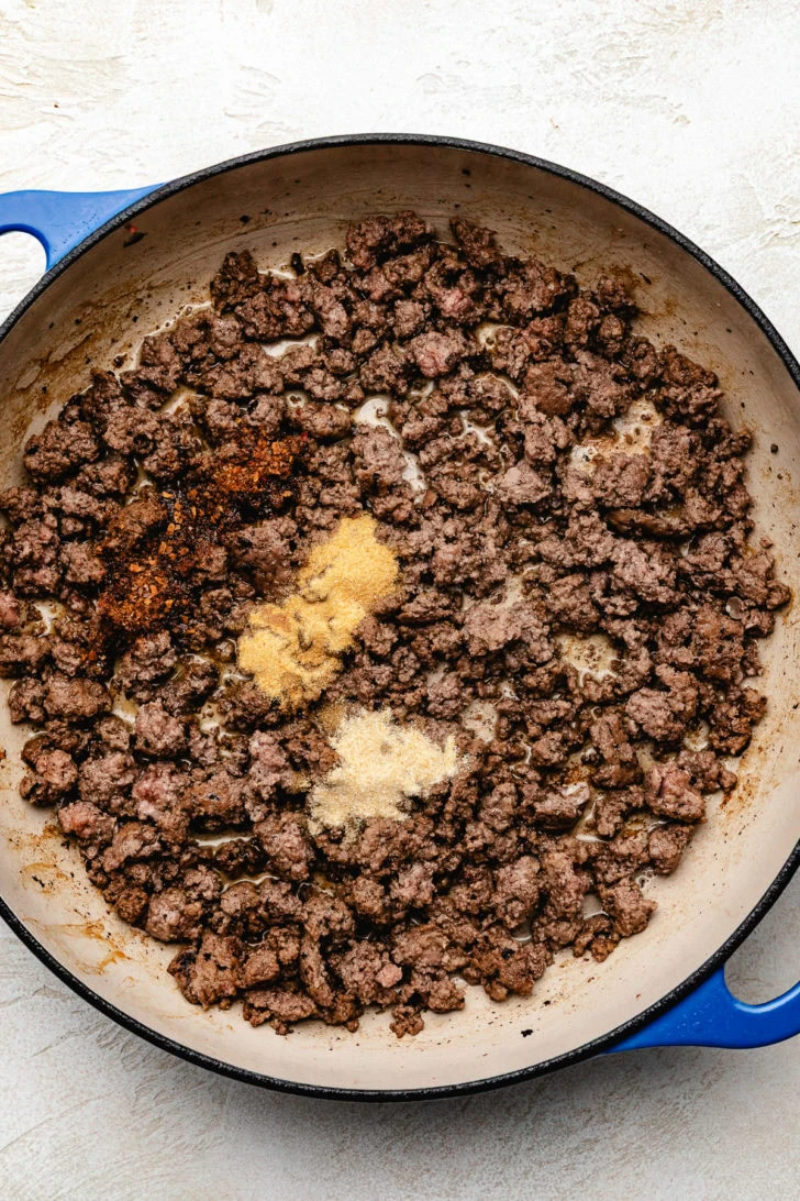 Seasoning added to ground beef.