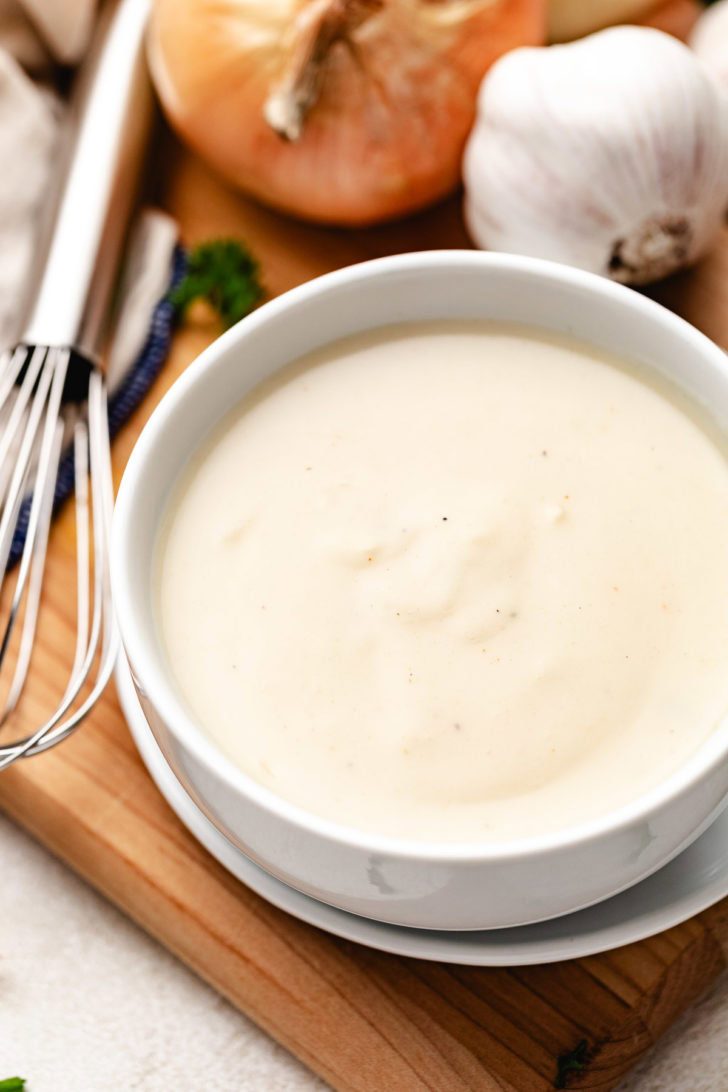 Substitute For Cream Of Chicken Soup Close up view of cream soup in a bowl.
