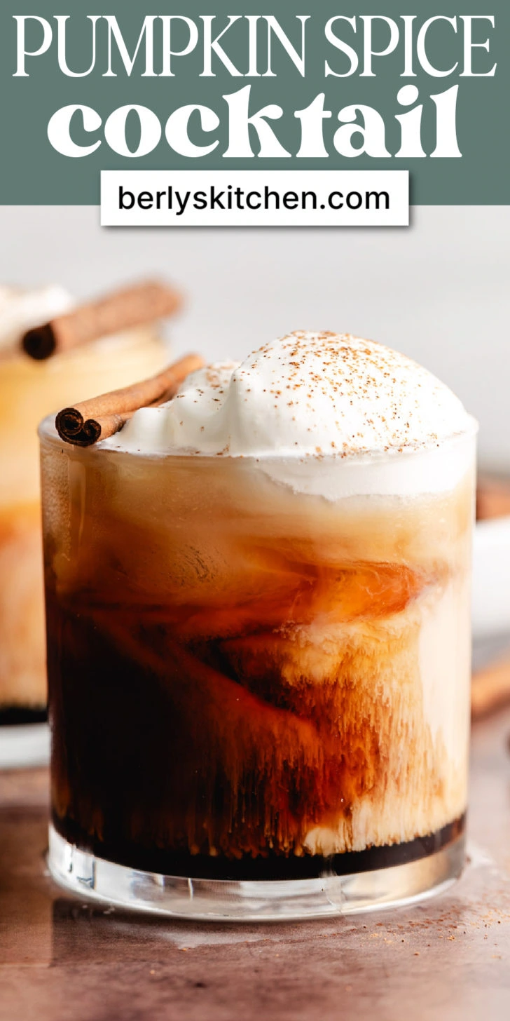 Pumpkin spice white russian in a cocktail glass.