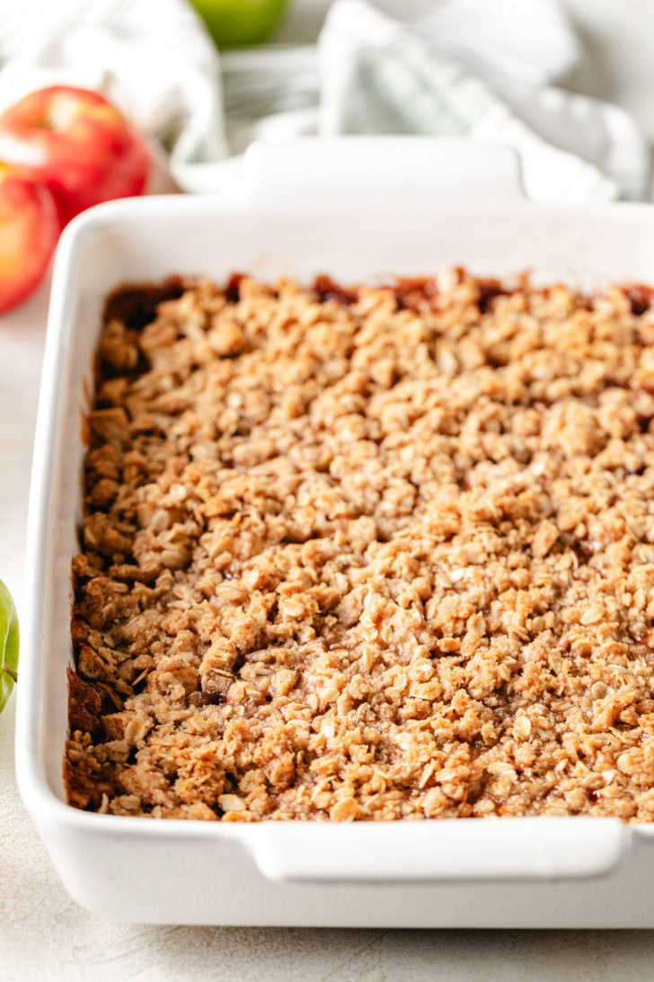 Pan of apple crisp.