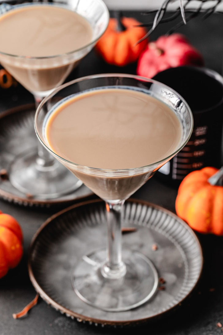 Chocolate black cat martini in a glass.