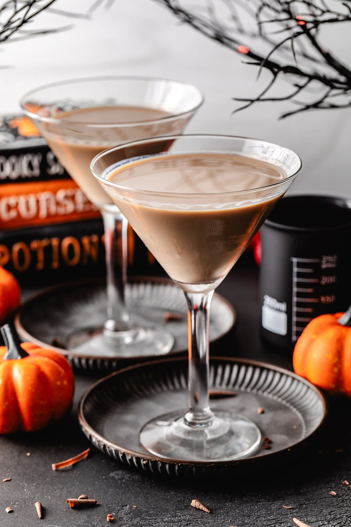 Black cat drink in a martini glass.