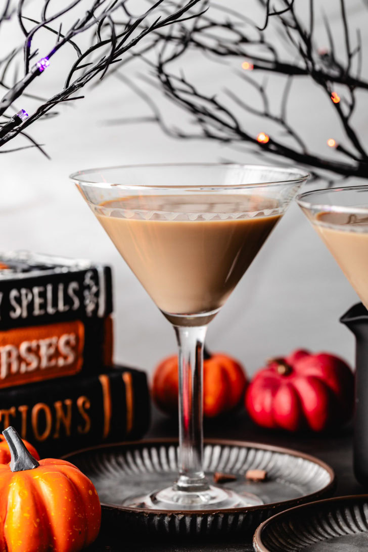 Chocolate martini in a glass.