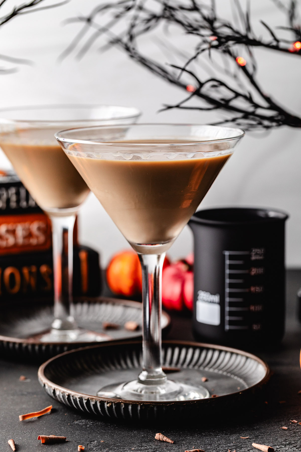 Chocolate cocktail in a martini glass.