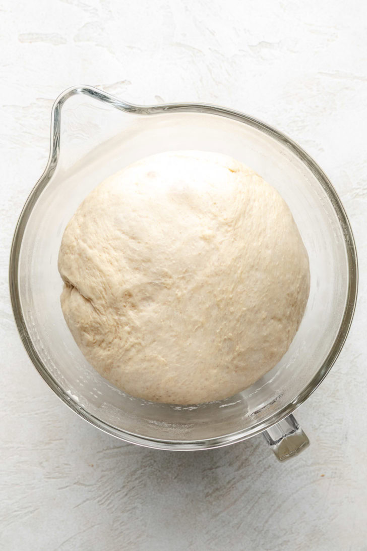 Risen dough in a bowl.