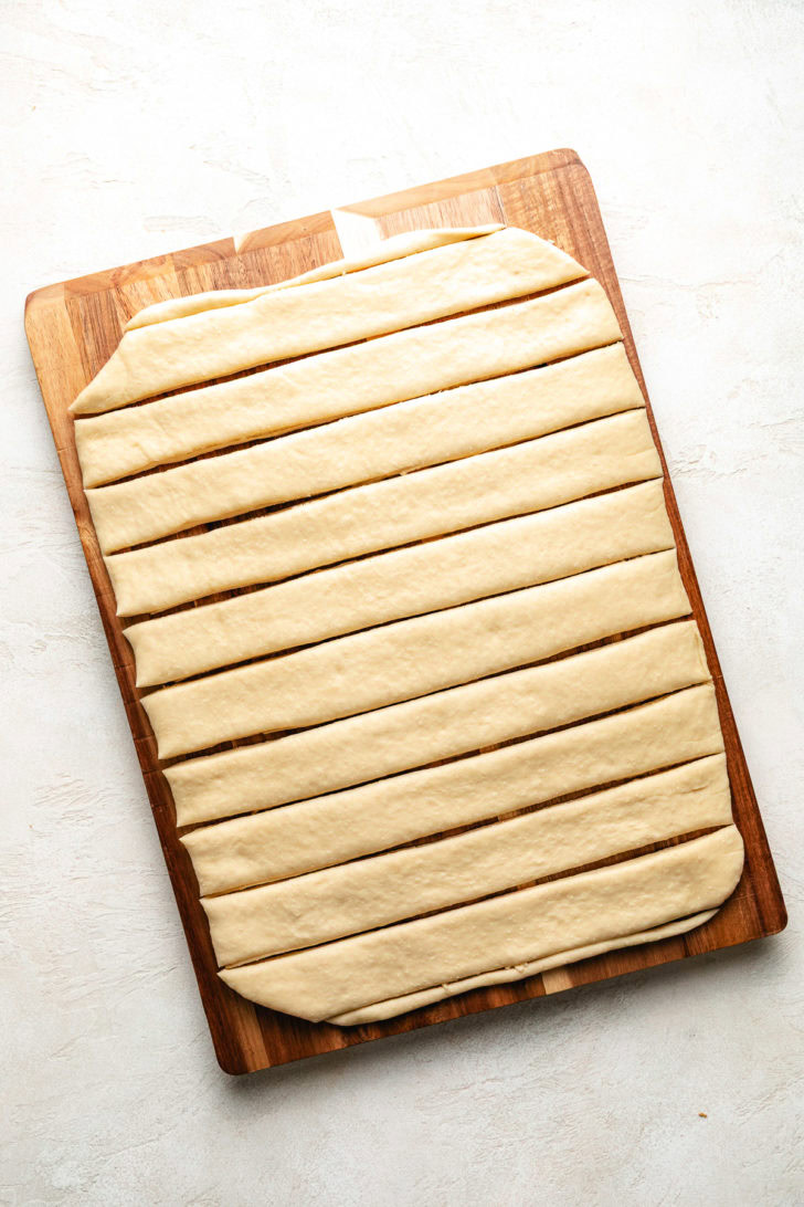 Dough sliced into pieces.