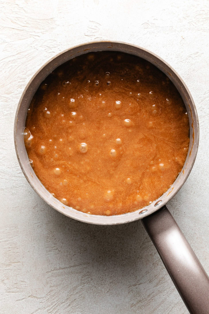 Caramel sauce in a pan.