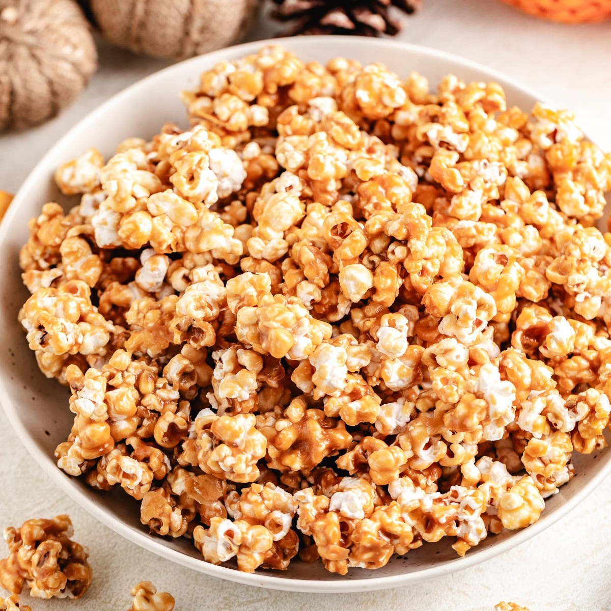 Bowl of caramel corn.