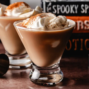 Close up view of pumpkin patch martinis.