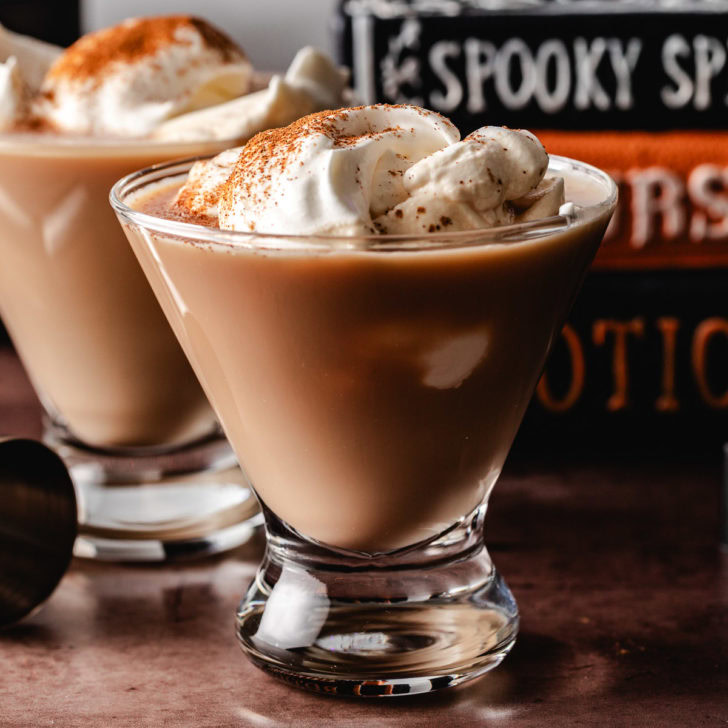 Close up view of pumpkin patch martinis.