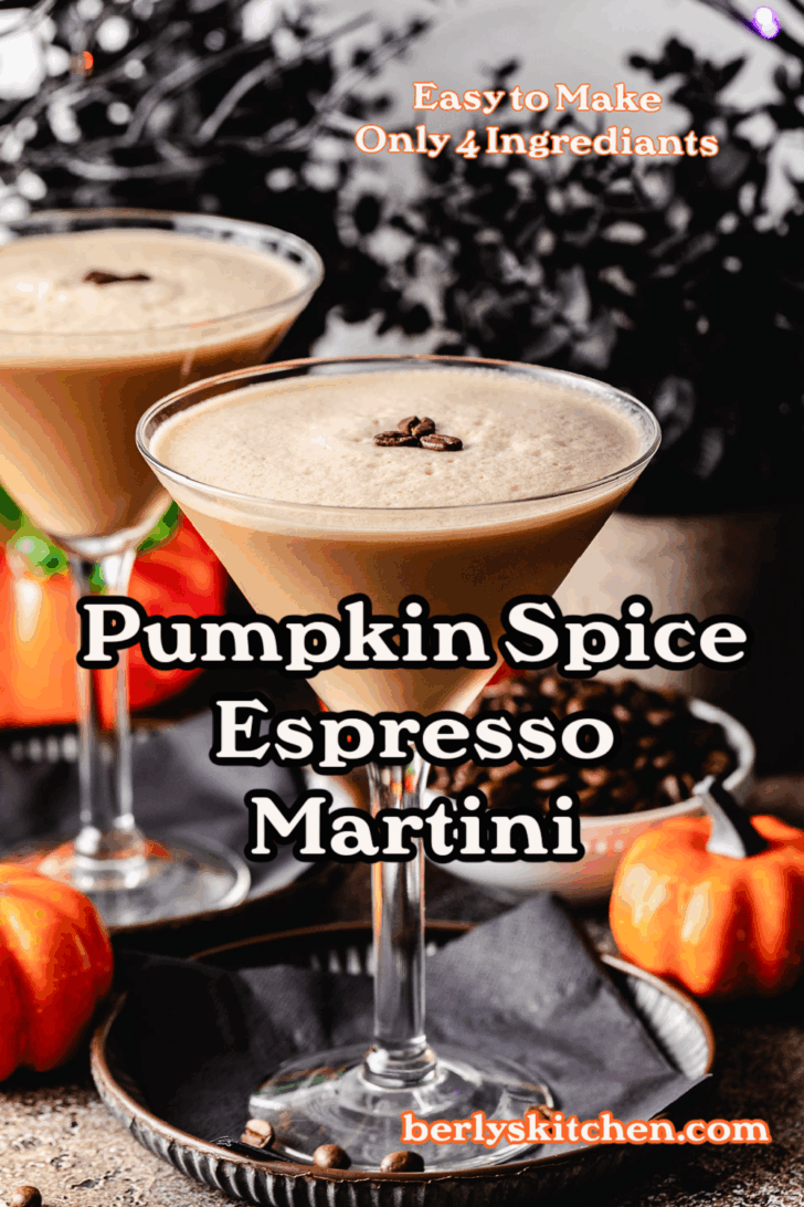Pumpkin spice espresso martini on a dark plate.