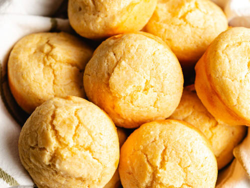Close up view of cornbread muffins.