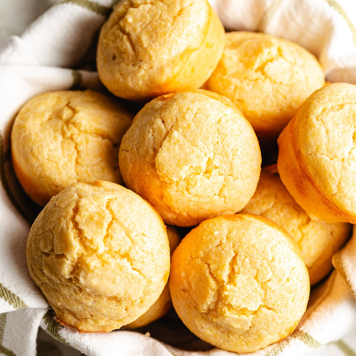 Close up view of cornbread muffins.