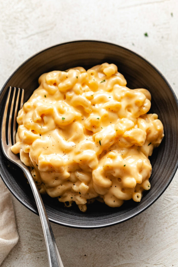 Close up view of stove top mac and cheese.