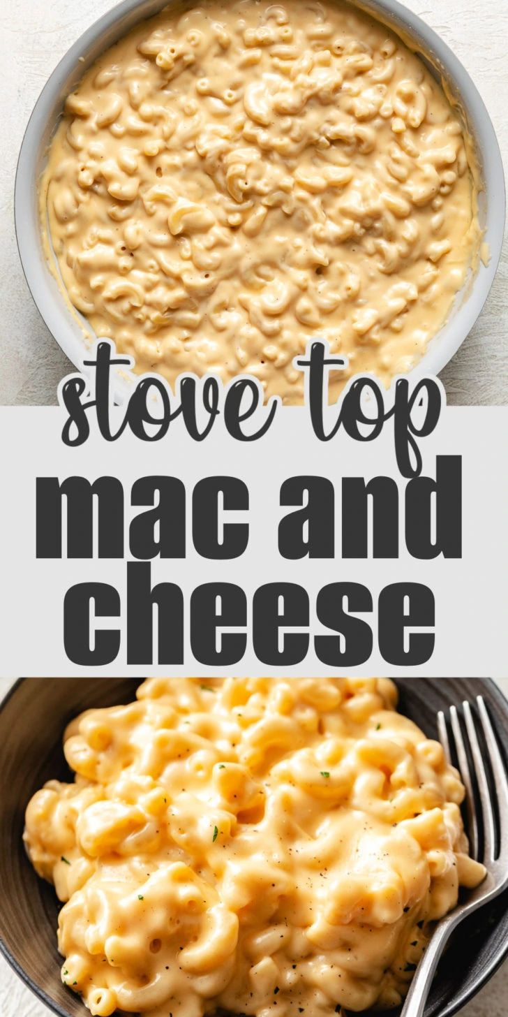 Collage showing two photos of mac and cheese.