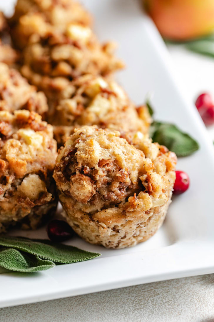 Stuffing Muffins Platter of muffins made of stuffing mix.