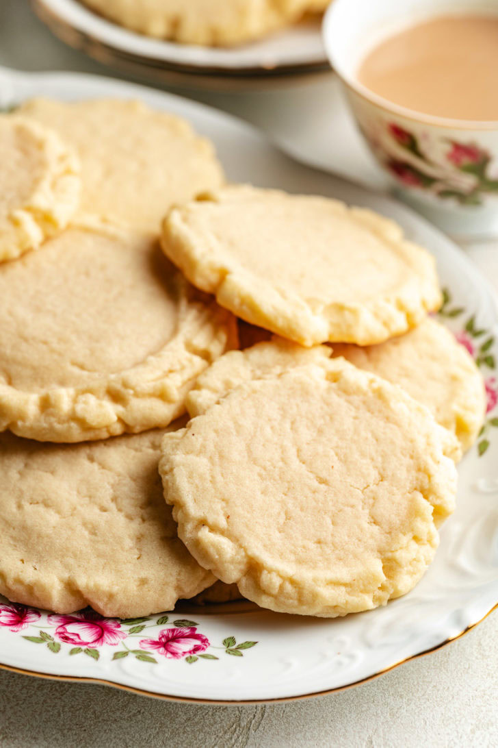 Plate of soft, round sugar cookies.