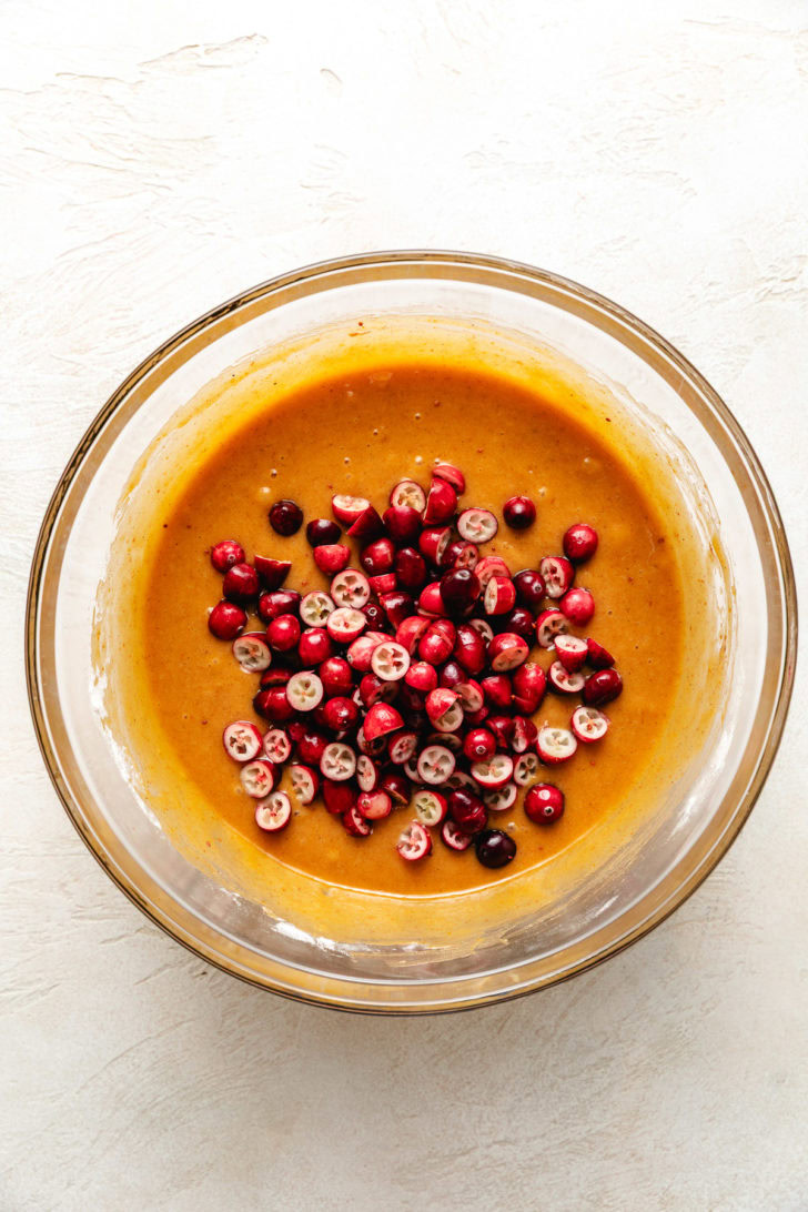 Cranberries added to bread batter.