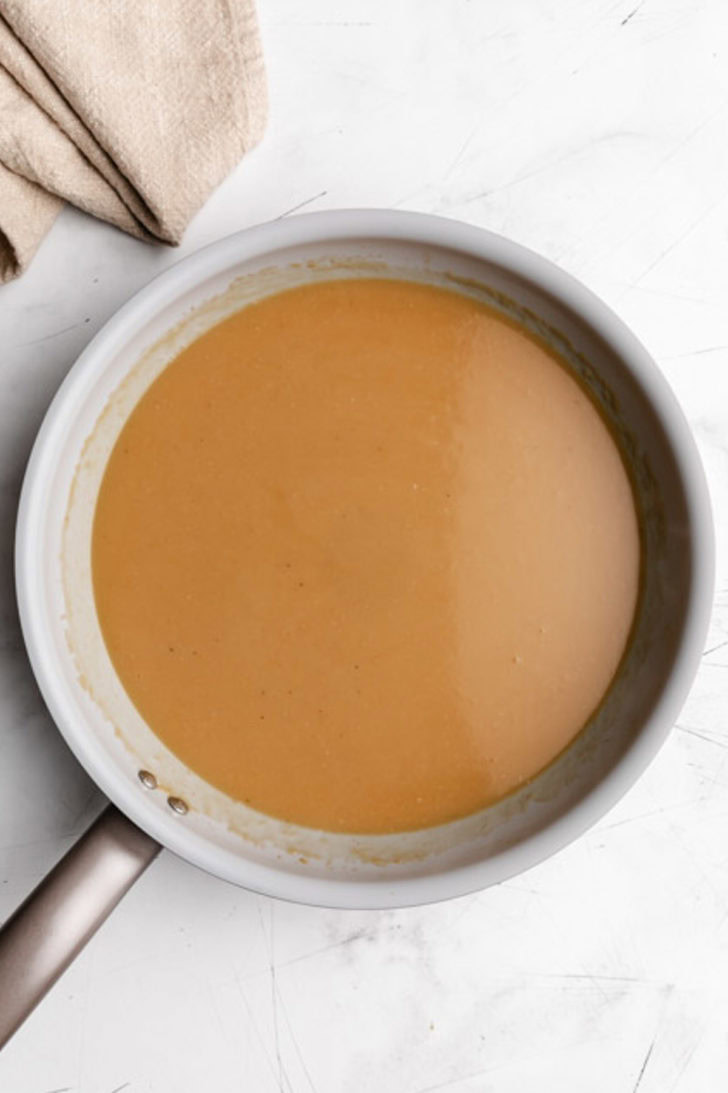 Gravy in a pan.