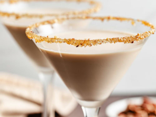 Close up view of pecan pie martini.