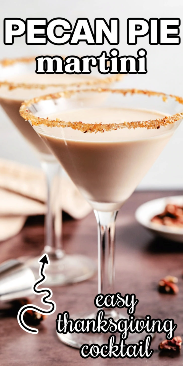 Two pecan pie martinis with pecan rim.