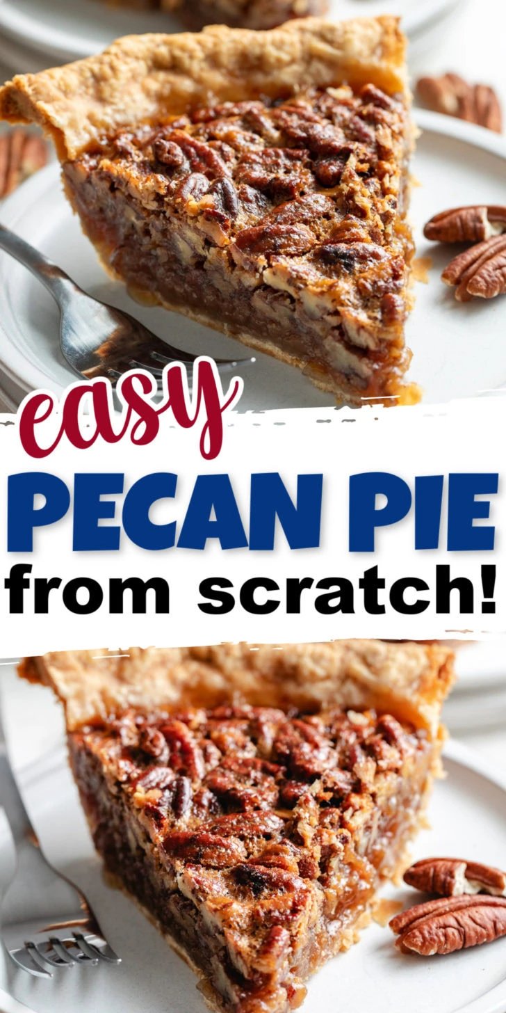 Collage showing two photos of pecan pie.