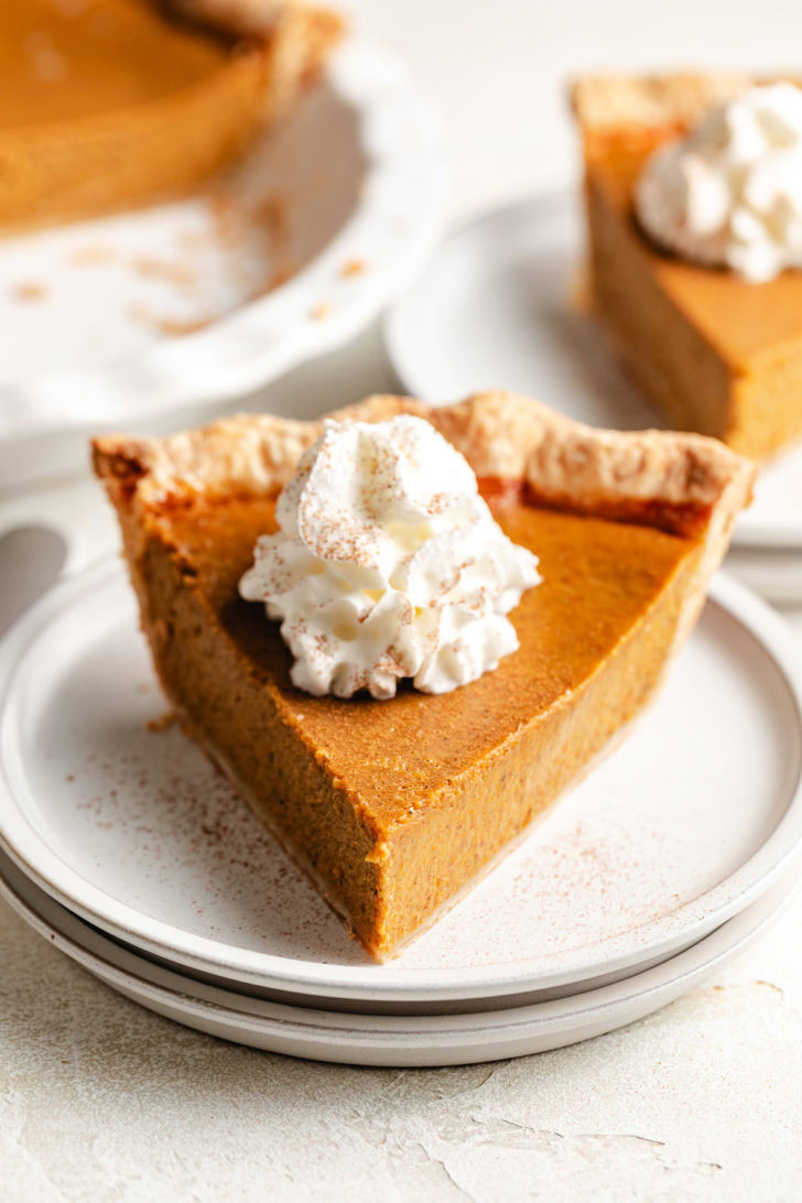 Perfect Pumpkin Pie Slice of pie on a plate.