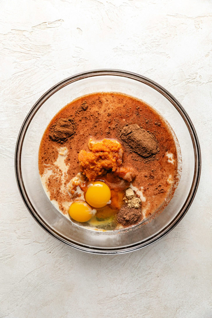 Perfect Pumpkin Pie Ingredients for pumpkin pie in a bowl.