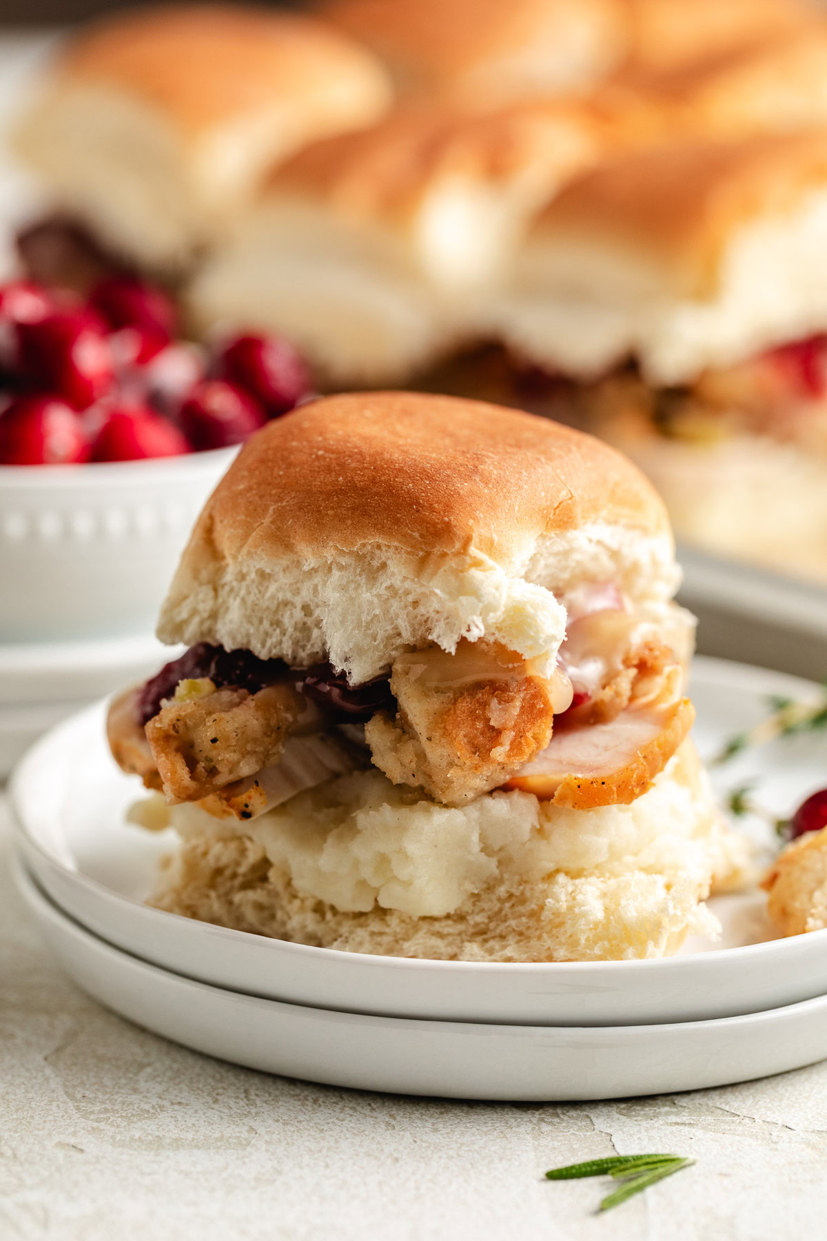 Slider with turkey on a plate.