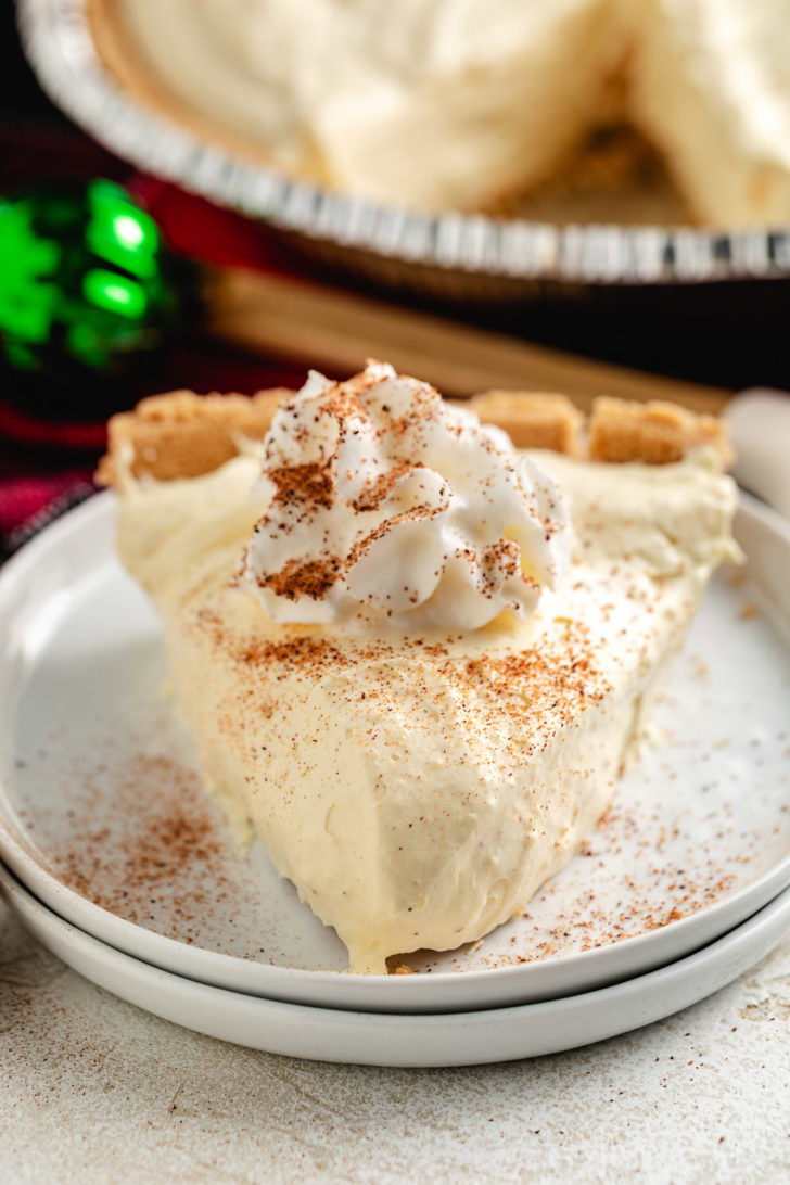 Creamy pie topped with whipped cream.
