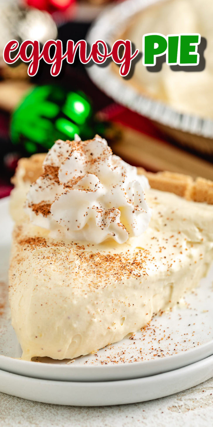 Slice of eggnog pie with whipped cream.