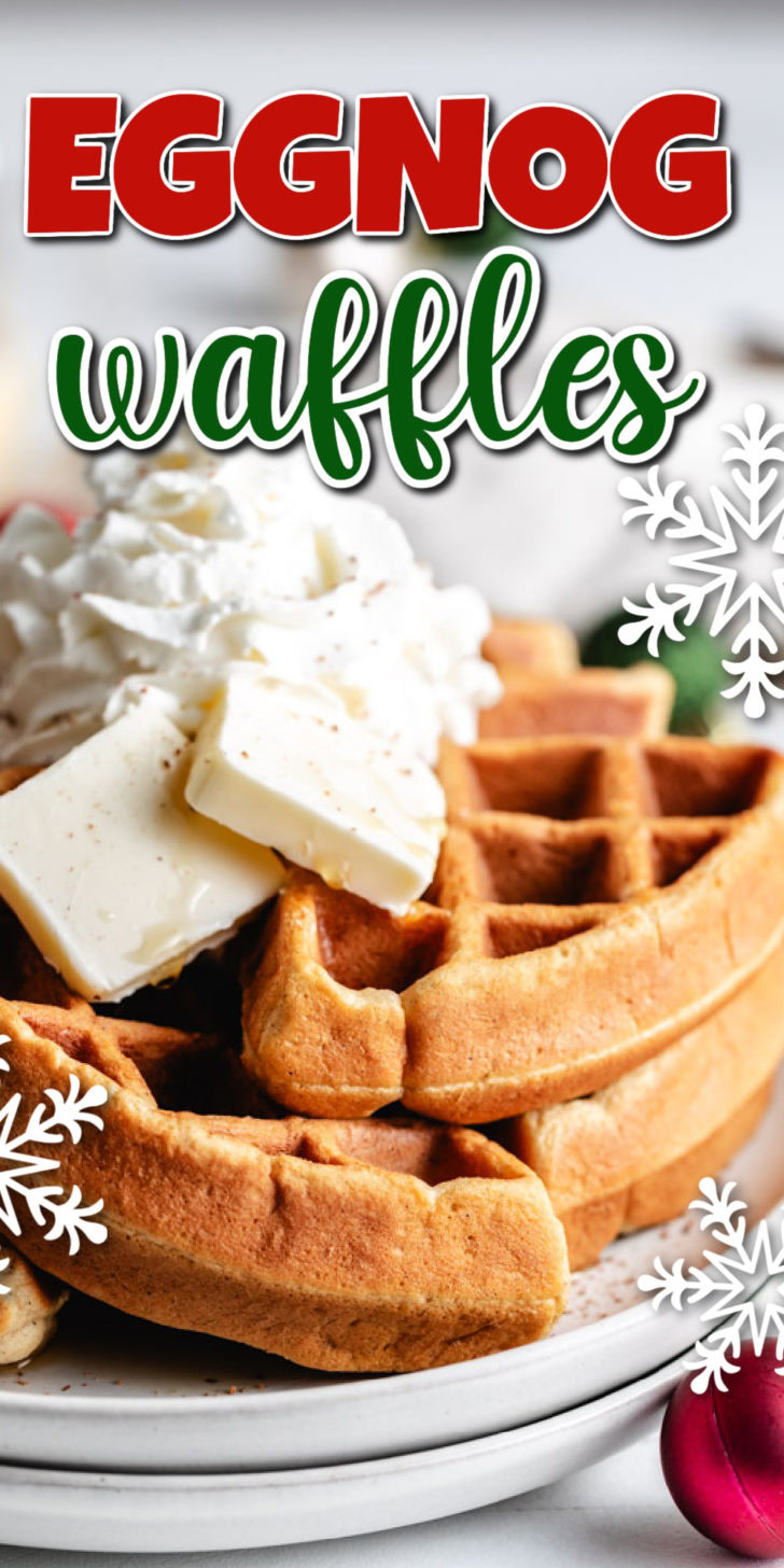 Delicious eggnog waffles with toppings.
