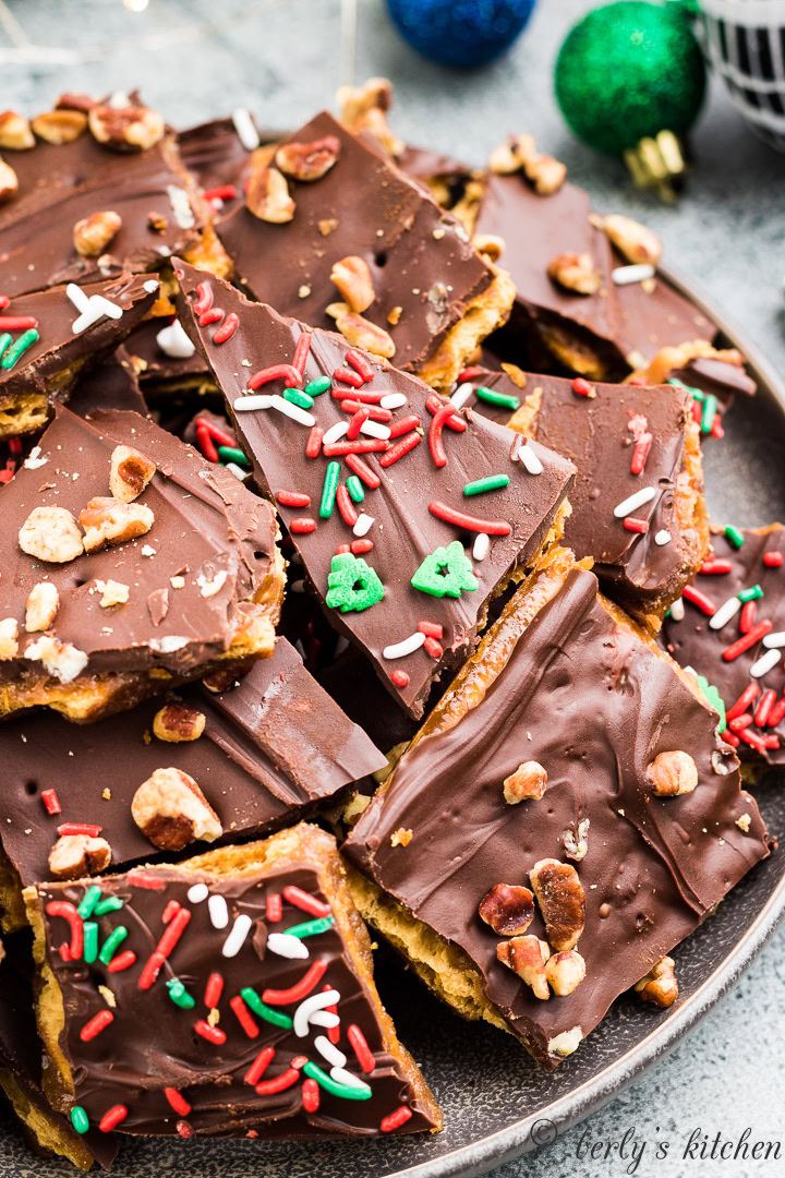 Saltine cracker candy with sprinkles.