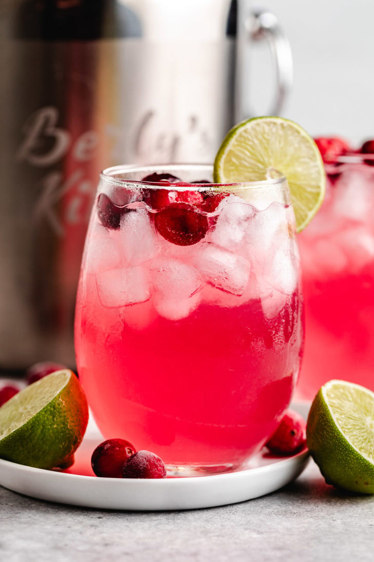 Festive Vodka Cranberry Cocktail Vodka cranberry cocktail with lime.