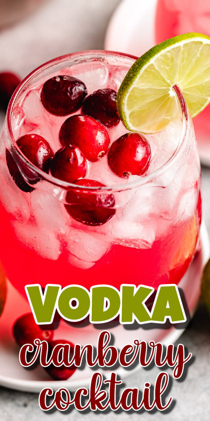 Vodka cranberry cocktail with lime and cranberries.