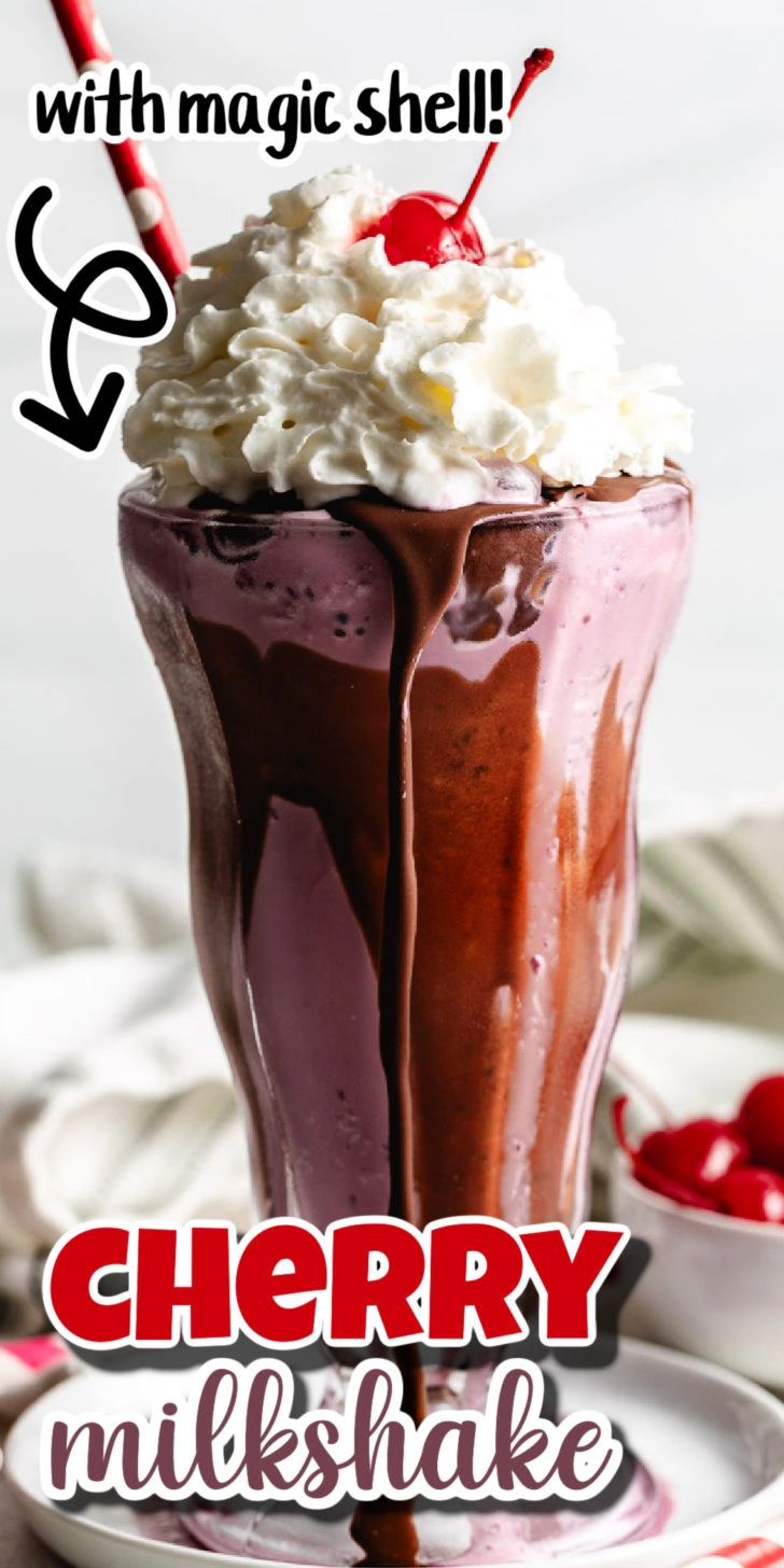 Cherry milkshake with chocolate shell.