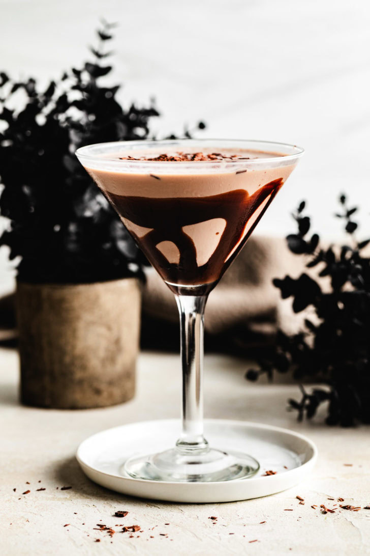 Side view of a chocolate martini.