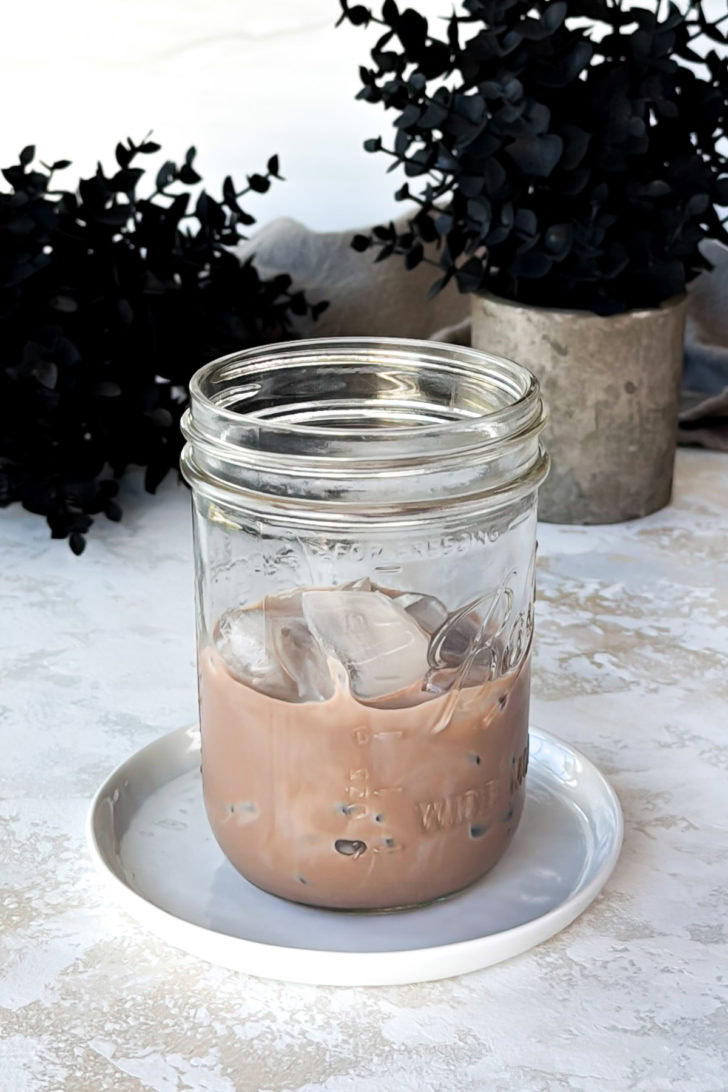 Chocolate liqueur in a jar.