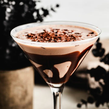 Close up view of a chocolate martini.