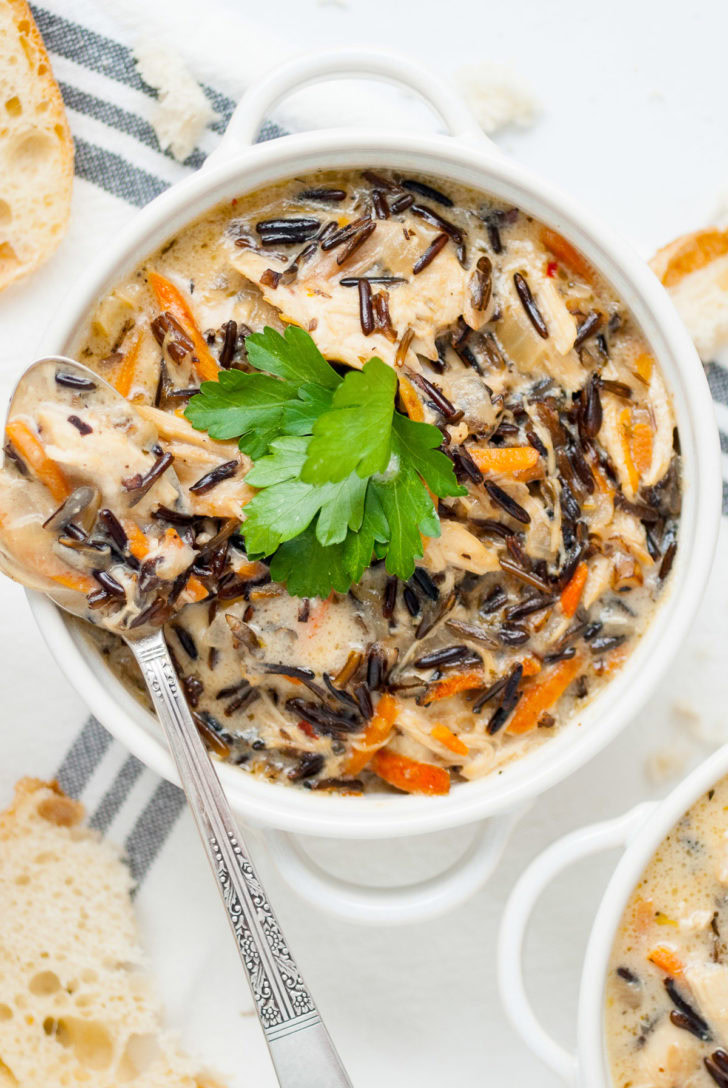 Creamy Chicken And Wild Rice Soup Creamy soup with chicken and rice.