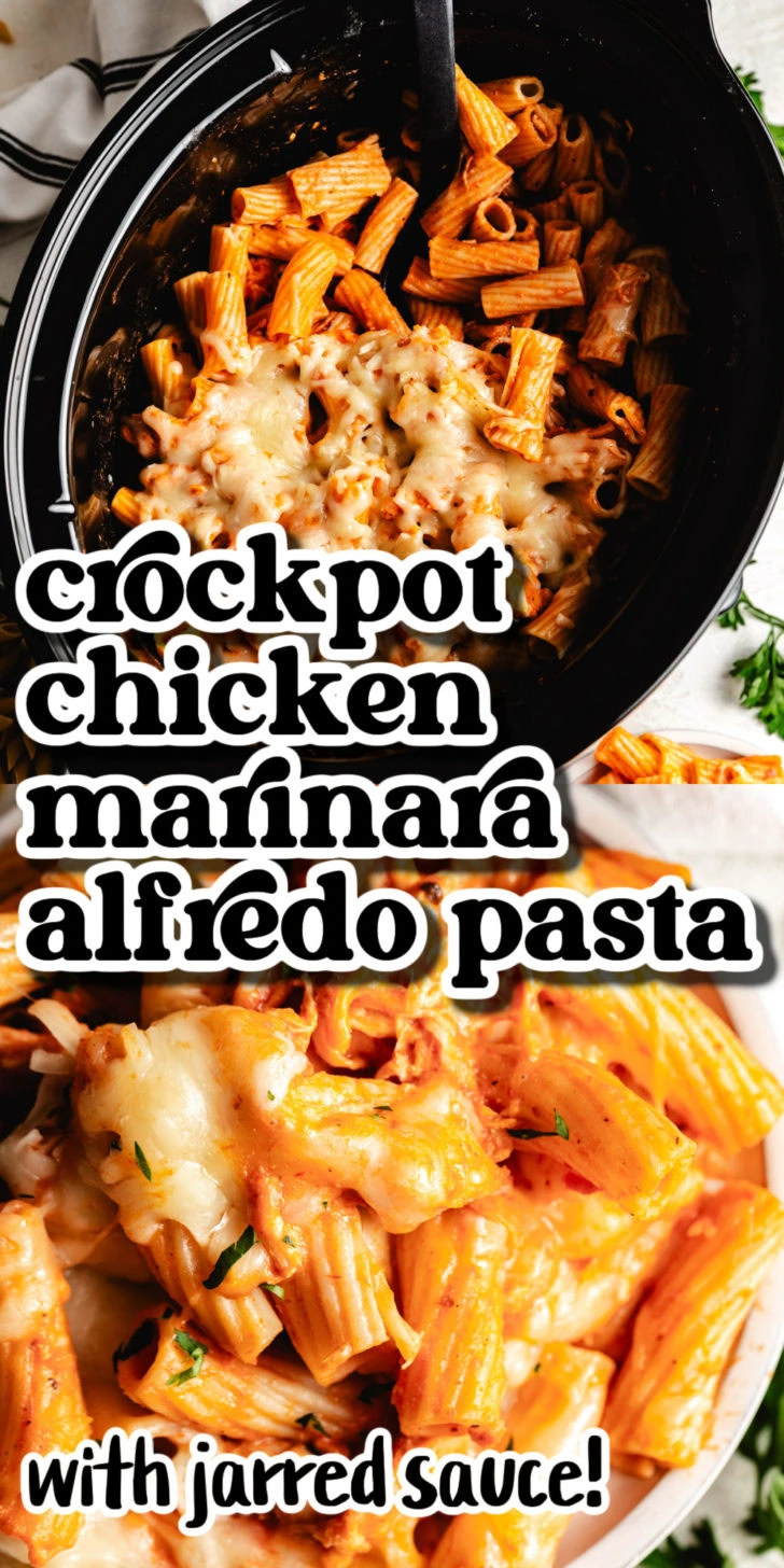 Creamy pasta with chicken, sauce, and cheese.