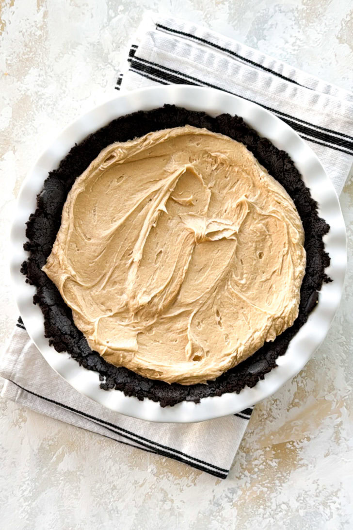 Creamy peanut butter pie in crust.