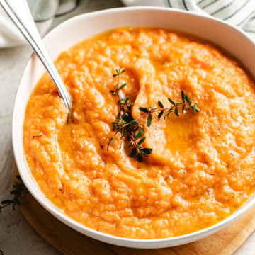 Rutabaga soup drizzled with olive oil.