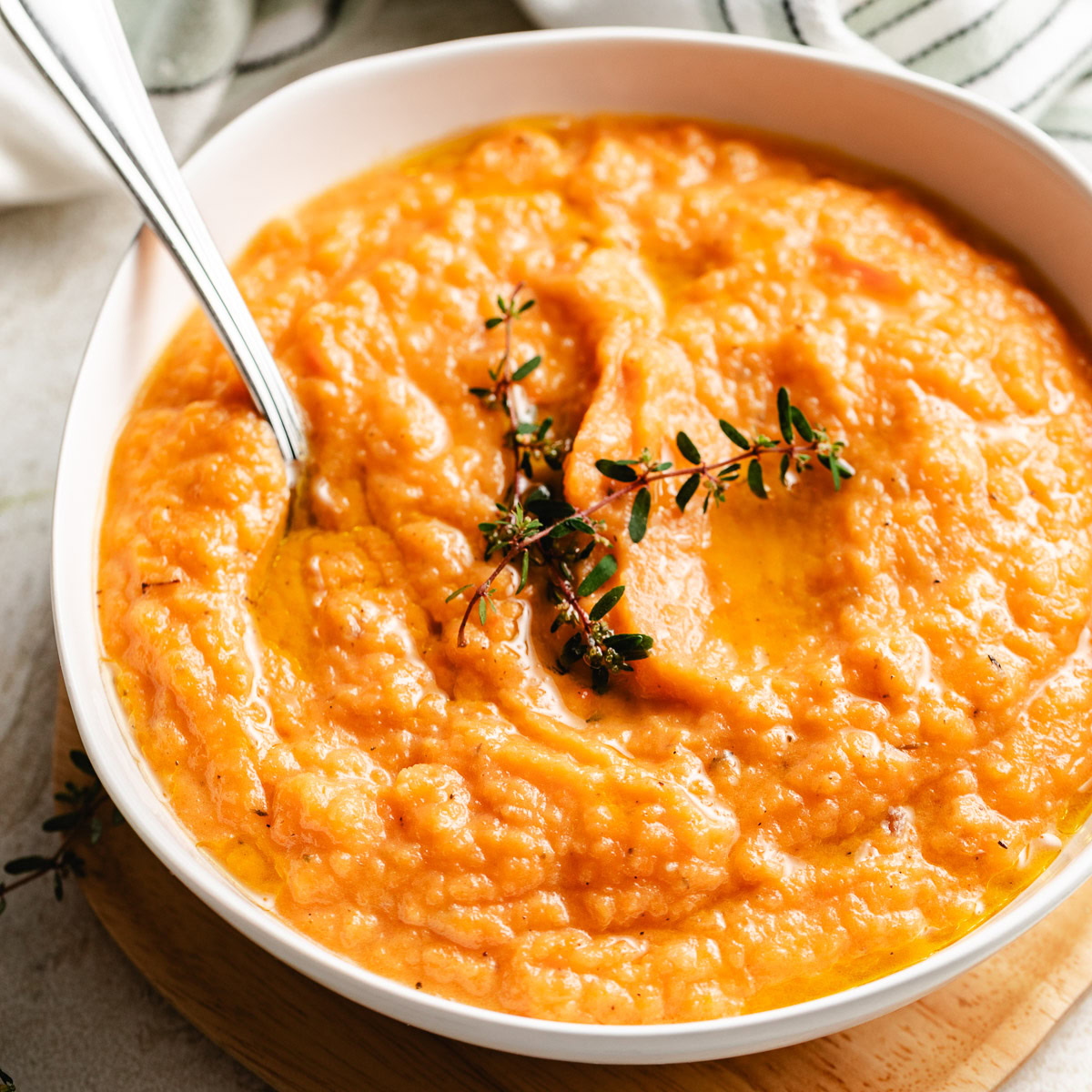 Rutabaga soup drizzled with olive oil.
