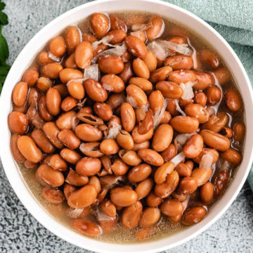 Overhead view of Canned Pinto Beans and Ham.