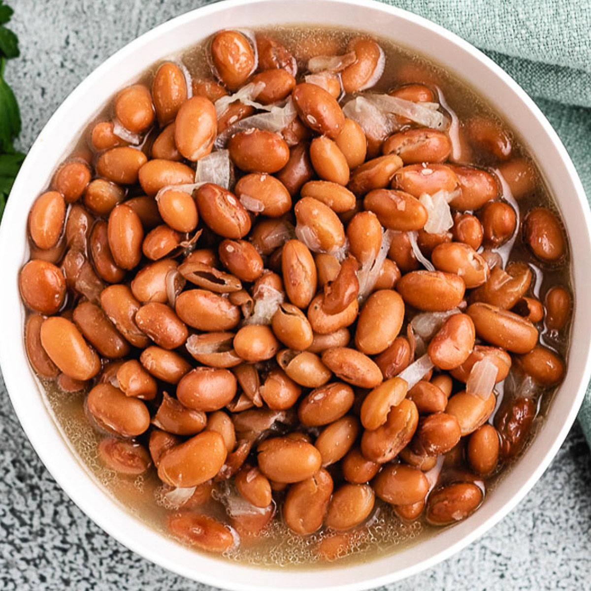 Overhead view of Canned Pinto Beans and Ham.