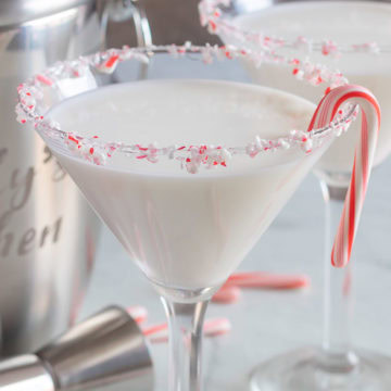 Peppermint martini with a mini peppermint.