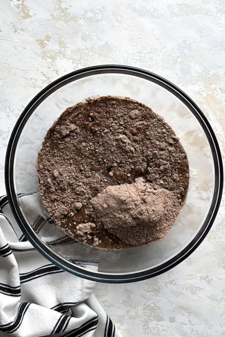 German chocolate cake mix in a bowl.